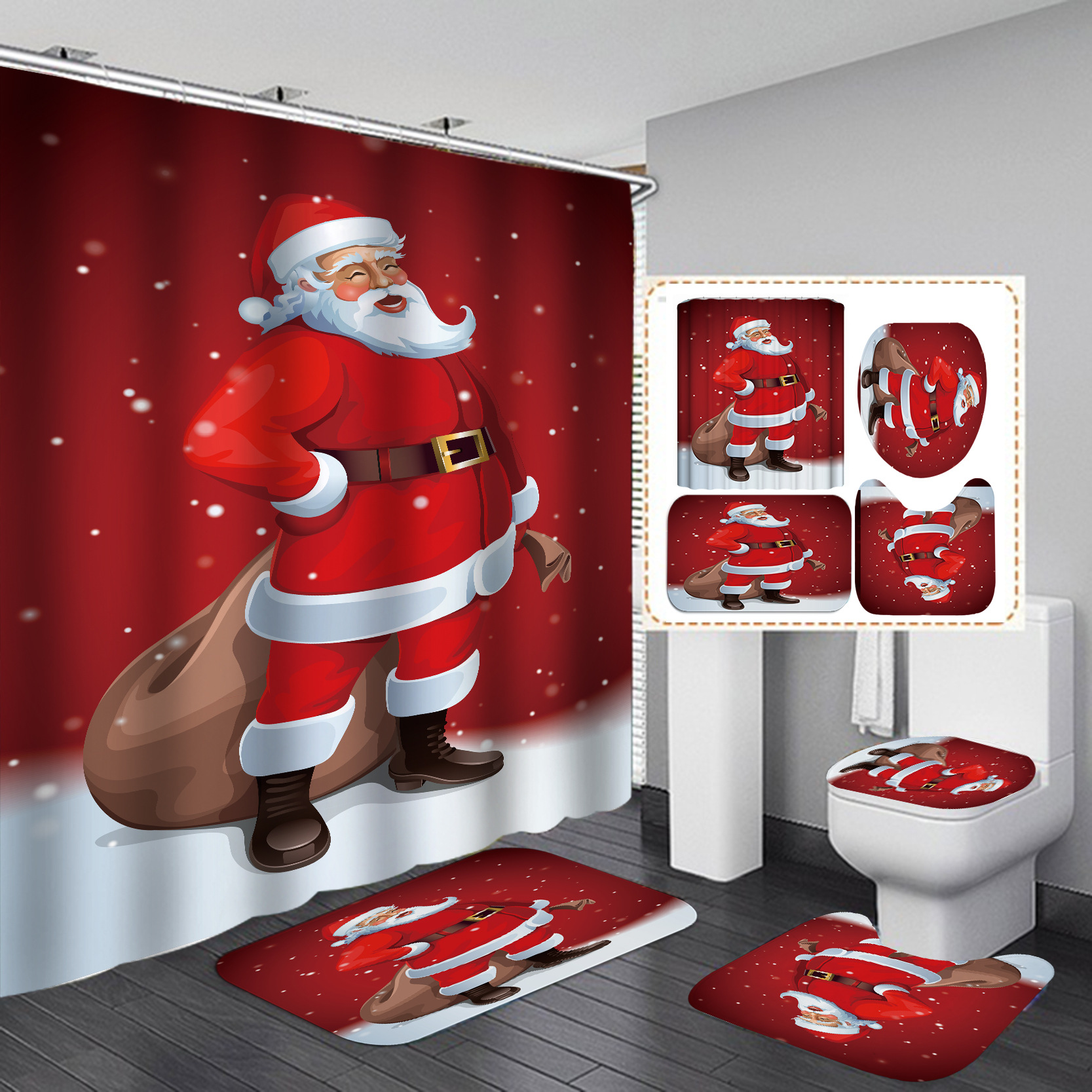 Transfronterizos calientes venta de impresión digital poliéster impermeable serie de navidad cortina de baño fábrica directa cortina al por mayor
