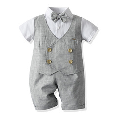 Wholesale Kids' Fashion: Plaid-inspired Gentleman-Style Two-Piece Set—Baby Summer Thin Short-Sleeve Boys' Outfit