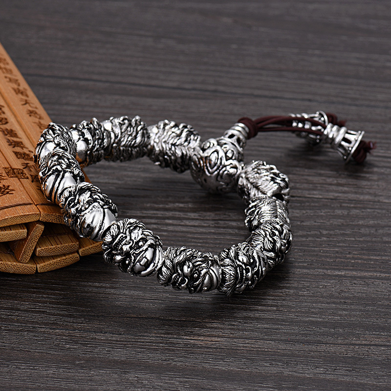 Old Zhong Kui Bracelet Thai Silver Retro Buddha Bead Men's and Women's Domineering Men's Bracelet Carving Wen Play Old Heart Sutra Bracelet Old Zhong Kui Bracelet Thai Silver Retro Buddha Bead Men's and Women's Domineering Men's Bracelet Carving Wen Play Old Heart Sutra Bracelet