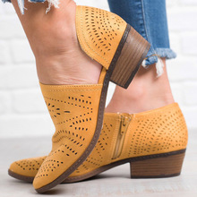 2019大码镂空女单鞋欧美侧空侧拉链低跟休闲鞋wish亚马逊欧美风