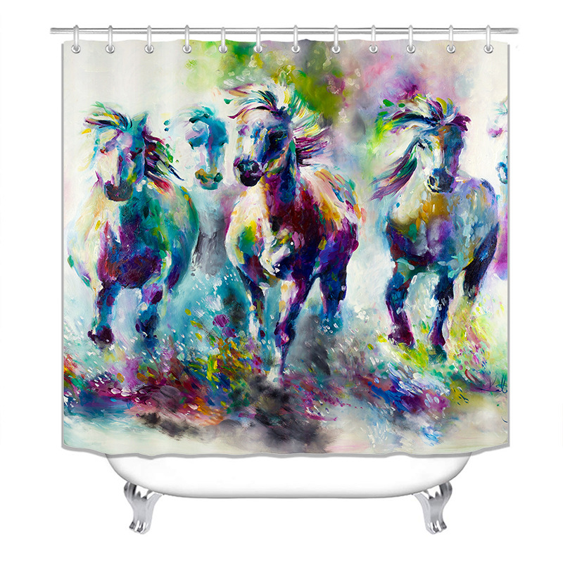 Cortina de Ducha Impermeable de Poliéster Amazon, Varias Series de Estilo de Caballo, Cortina de Tela, Venta al por Mayor Transfronteriza