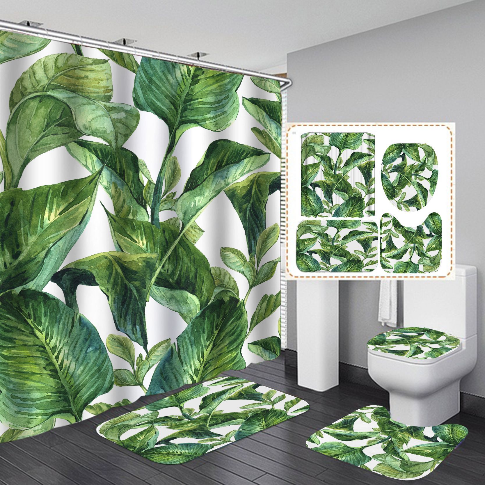 Creativo Impresión digital poliéster impermeable moho nórdico ins estilo planta verde serie 2 Cortina de ducha cortina de suministro directo de fábrica al por mayor