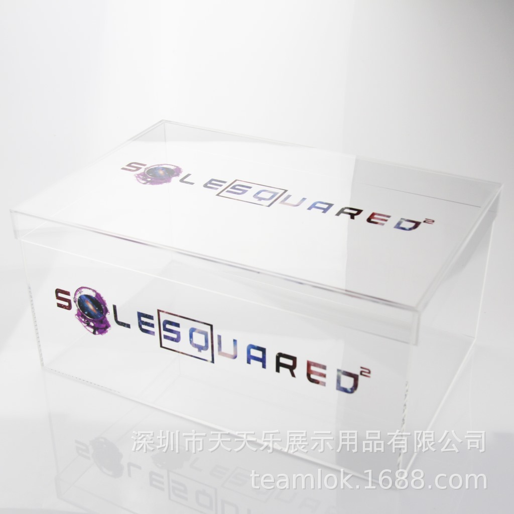 透明鞋盒展示架 UV彩印LOGO 亚克力运动鞋存放盒 运动鞋架