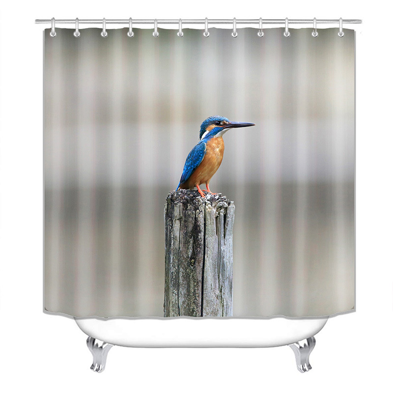 Suministro directo de cortinas de ducha de poliéster impresas con motivos de animales, pájaros y flores de Amazon, cortinas al por mayor del fabricante, cortinas impermeables para puertas