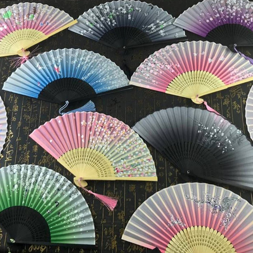 Primary and secondary school students dancing female fans imitation silk female fans silk Chinese style antique Japanese style female fans gift fans wholesale