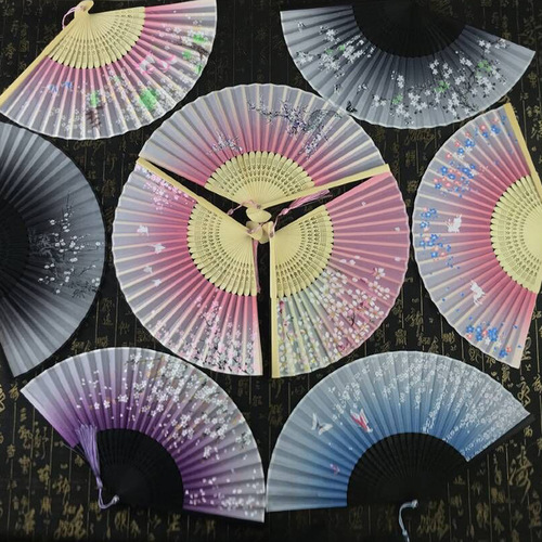 Primary and secondary school students dancing female fans imitation silk female fans silk Chinese style antique Japanese style female fans gift fans wholesale