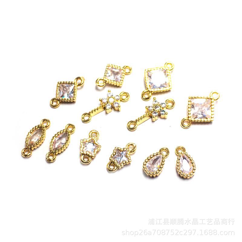 铜包边锆石配件 钻立方五角星铜镀金diy耳环吊坠挂件服饰制作材料