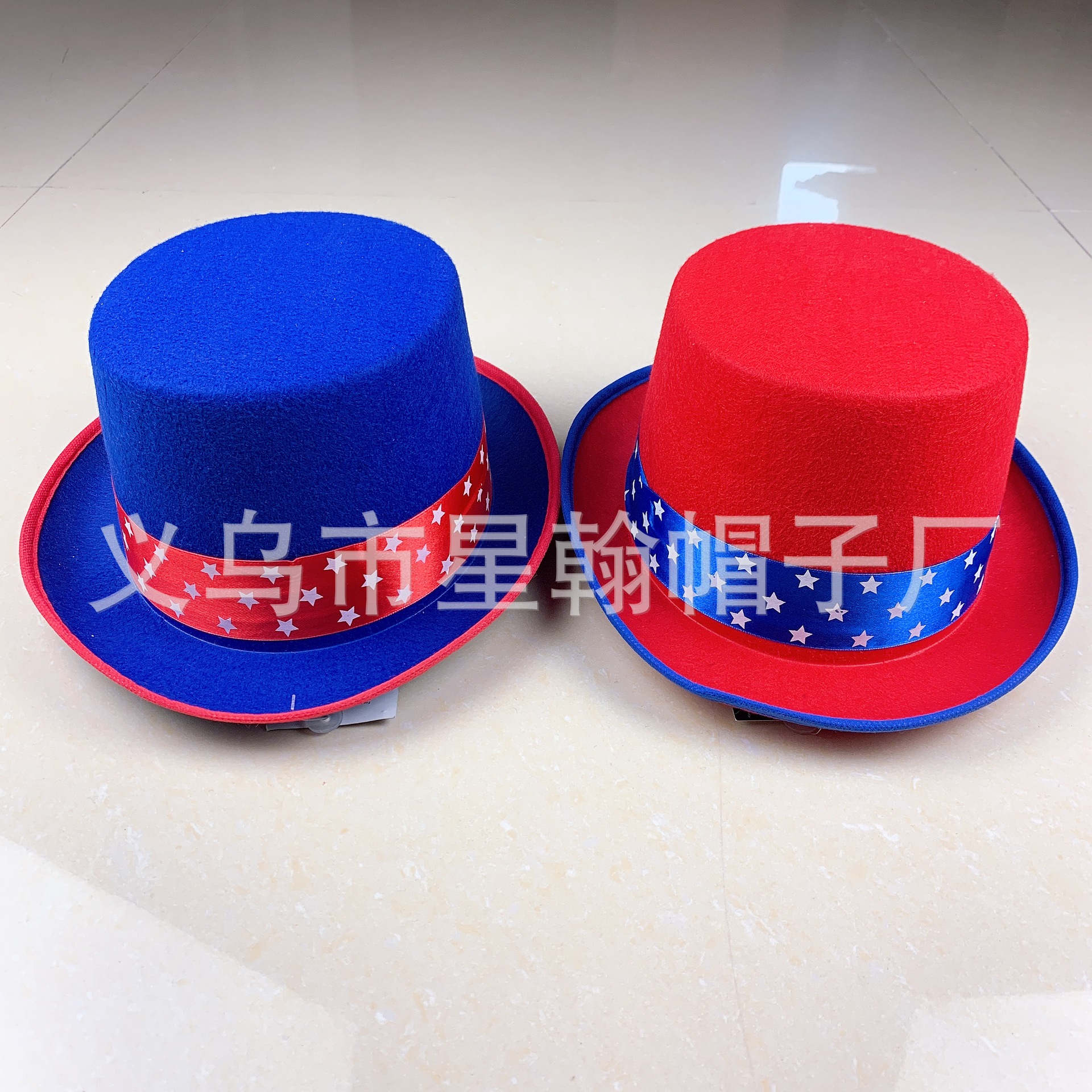 Estrellas americanas y rayas cinta vintage alto sombrero mago etapa rendimiento Festival fieltro paño recto sombrero alto