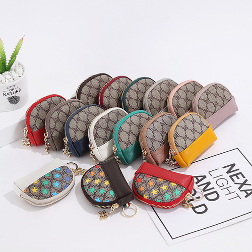 Spring 2024 Women's Handbag European and American Print Women's Small Wallet Coin Purse PVC Color-block Zipper Bag Dropshipping One Piece