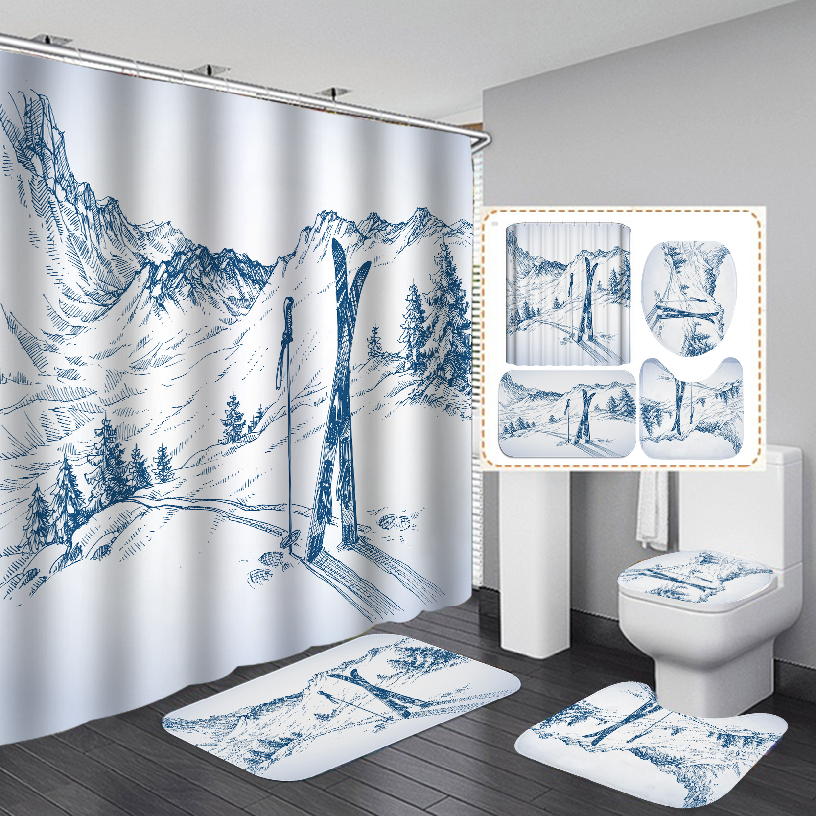 Cortina de ducha de comercio electrónico europeo y americano impermeable y a prueba de moho impresión digital cortina de ducha de baño de poliéster impermeable cortina de suministro directo de fábrica al por mayor