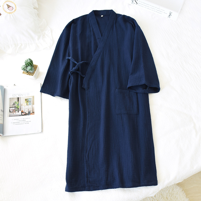 Pareja camisón tejido de algodón de doble capa de gasa para hombres y mujeres Bata para el hogar más el tamaño de pijamas lavados de hilo de algodón Albornoz crepe Delgado