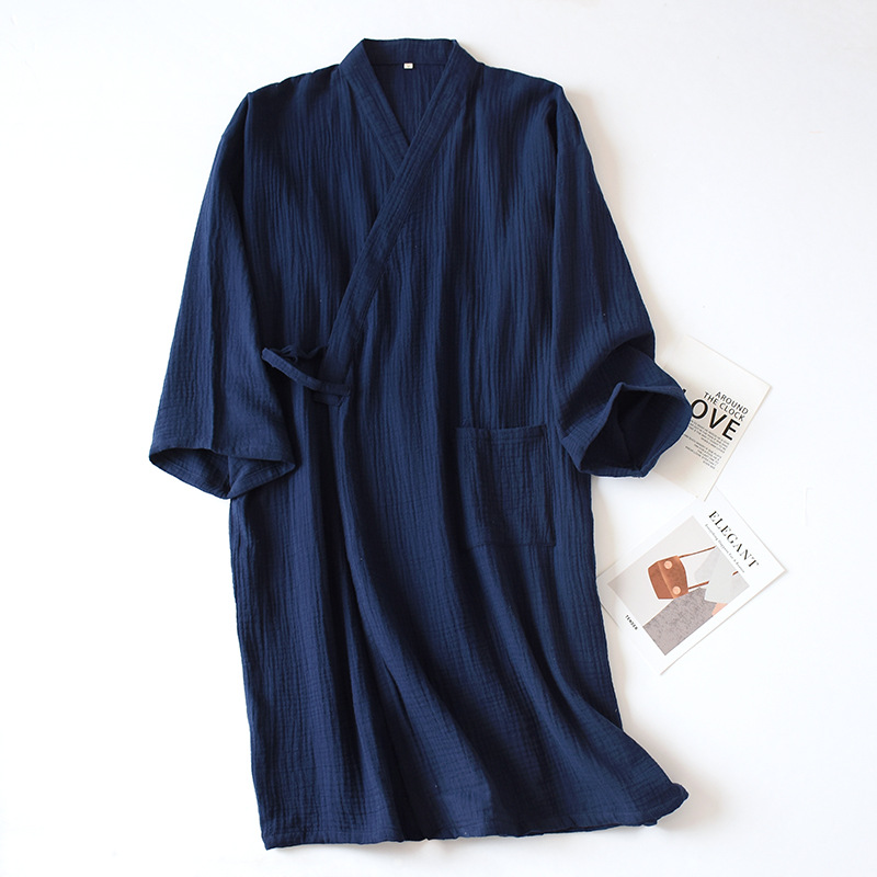 Pareja camisón tejido de algodón de doble capa de gasa para hombres y mujeres Bata para el hogar más el tamaño de pijamas lavados de hilo de algodón Albornoz crepe Delgado