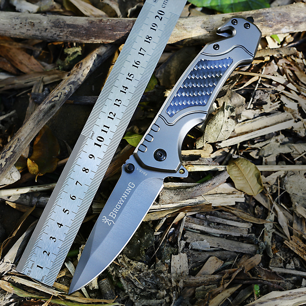 碳纤钢柄户外折叠刀不锈钢高硬度野营战术随身刀多功能求生折刀