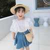 Summer set, lace top girl's, denim skirt, suitable for import, children's clothing