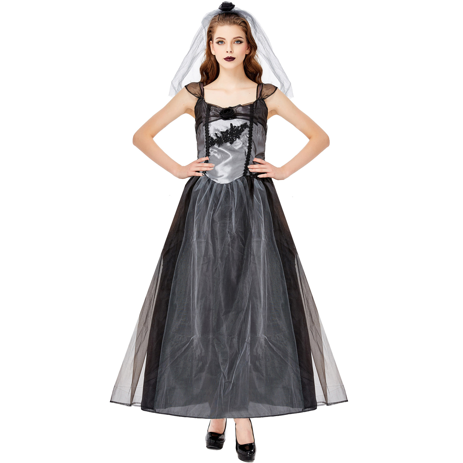 S-L Halloween Costume Adult Female Vampire Bride Ghost Makeup Dance