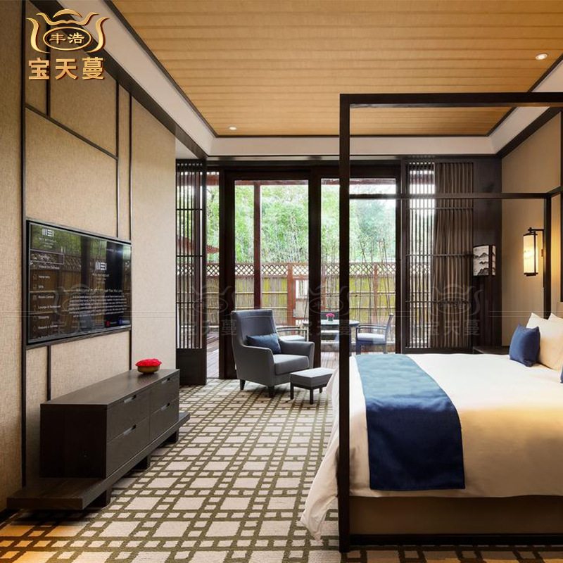 Guangdong Manufacturer's New Chinese-Style Star Hotel Suite Furniture Customization, High-End Hotel Room Bed Frame Customization According to Drawings