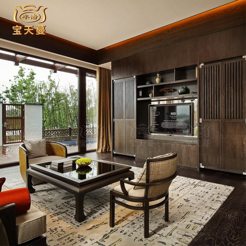 Guangdong Manufacturer's New Chinese-Style Star Hotel Suite Furniture Customization, High-End Hotel Room Bed Frame Customization According to Drawings
