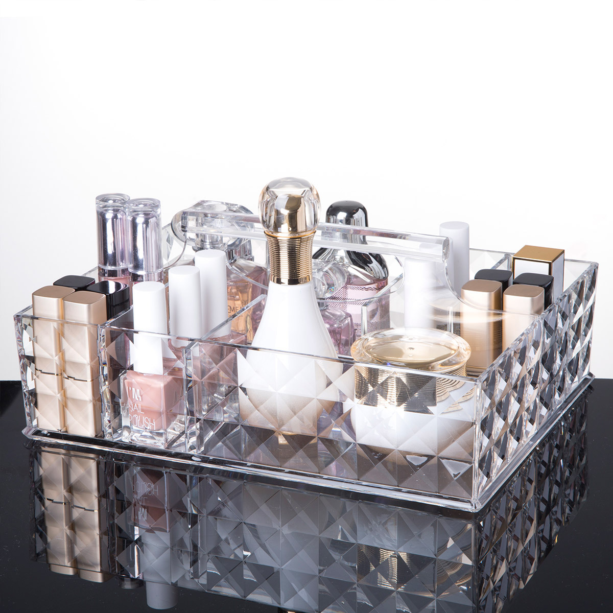 Patrón de diamante creativo hogar almacenamiento baño transparente acrílico lápiz labial maquillaje cuidado la piel productos escritorio acabado Y-1029
