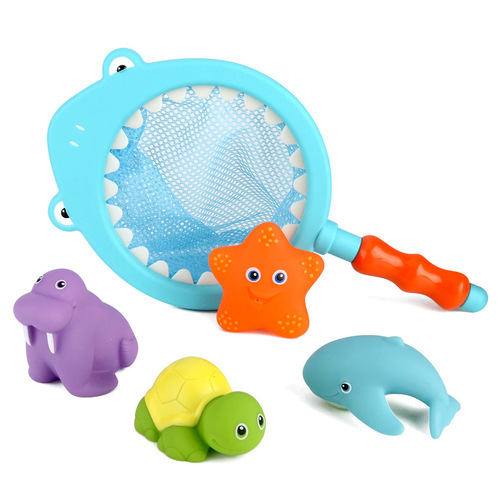 Shark Fishing Fun Summer Water Play Toys Water Squirting Squishy Call Color Change Children's Bath Shower Fishing Toy