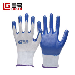 Wholesale Nitrile Work Gloves for Construction Workers - White and Blue Hook and Loop Dip-Coated Durable Safety Gloves