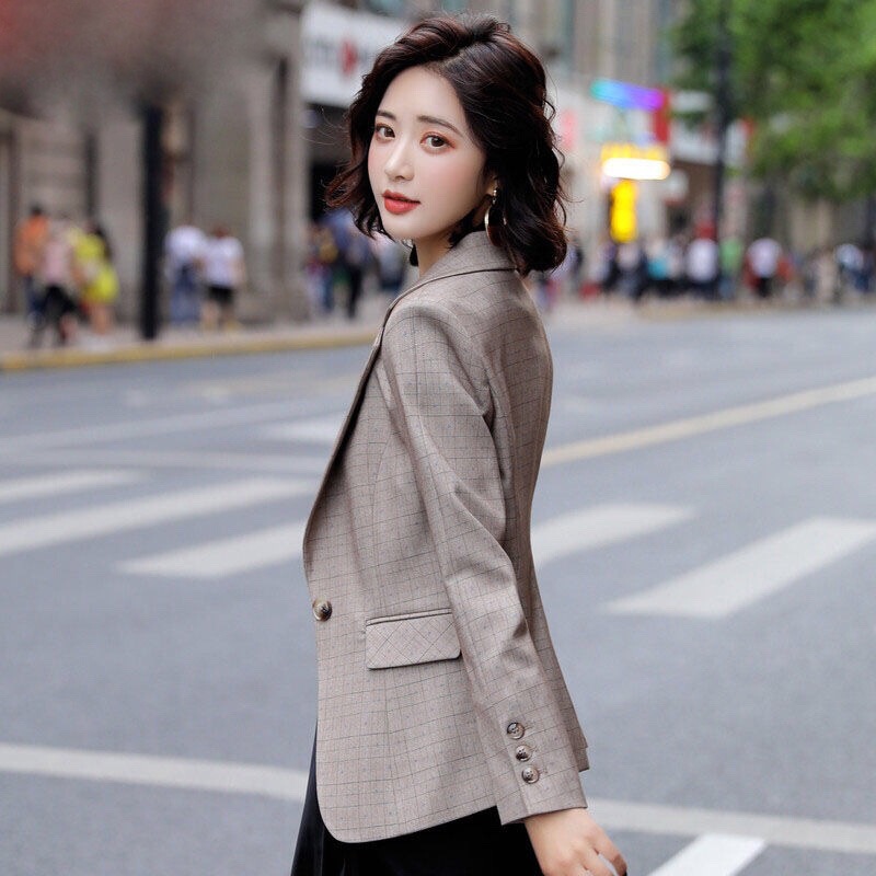 Plaid Small Suit Jacket Women's Casual Spring 2022 New Fashion Short Small Slim-fit Elegant Small Suit