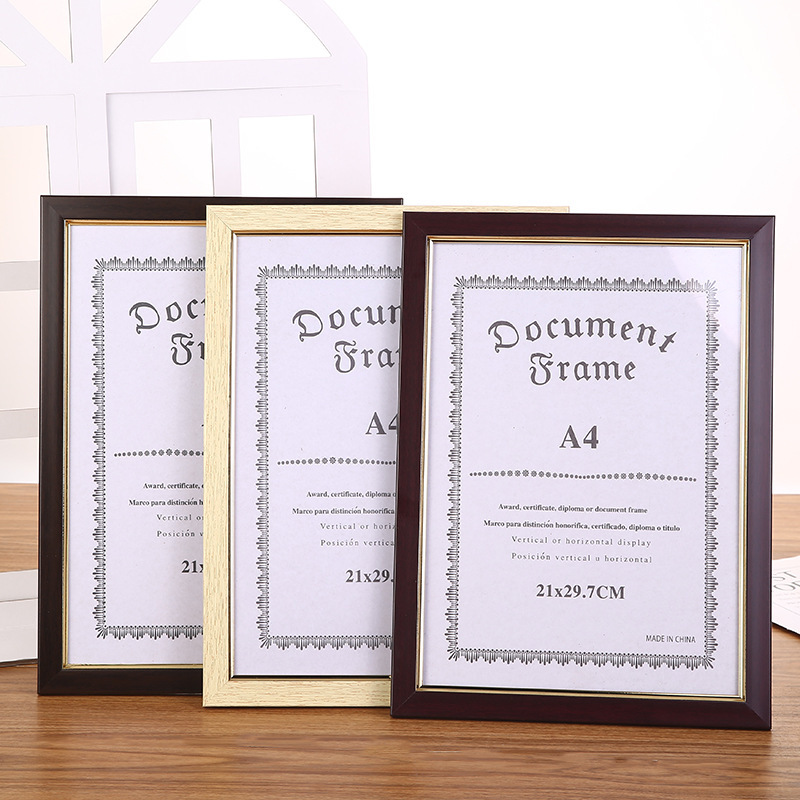 American High Imitation Solid Wood European Style Photo Frame File Frame Wall Painting A4 Authorized Certificate Photo Frame Kidsren Wholesale