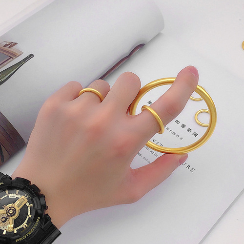Internet celebrity ring, sand gold, pure copper, gold-plated, ancient heritage ring, men and women couple style sandblasted ring