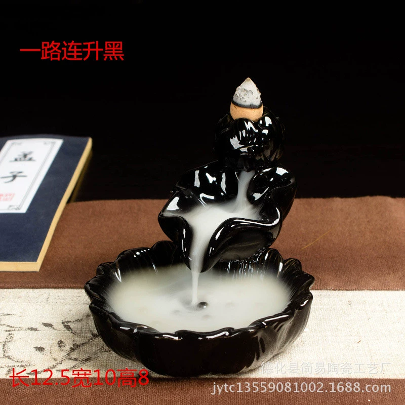 Ceramic Backflow Incense Burner, Lotus Inverted Design, Decorative Buddha Incense Holder