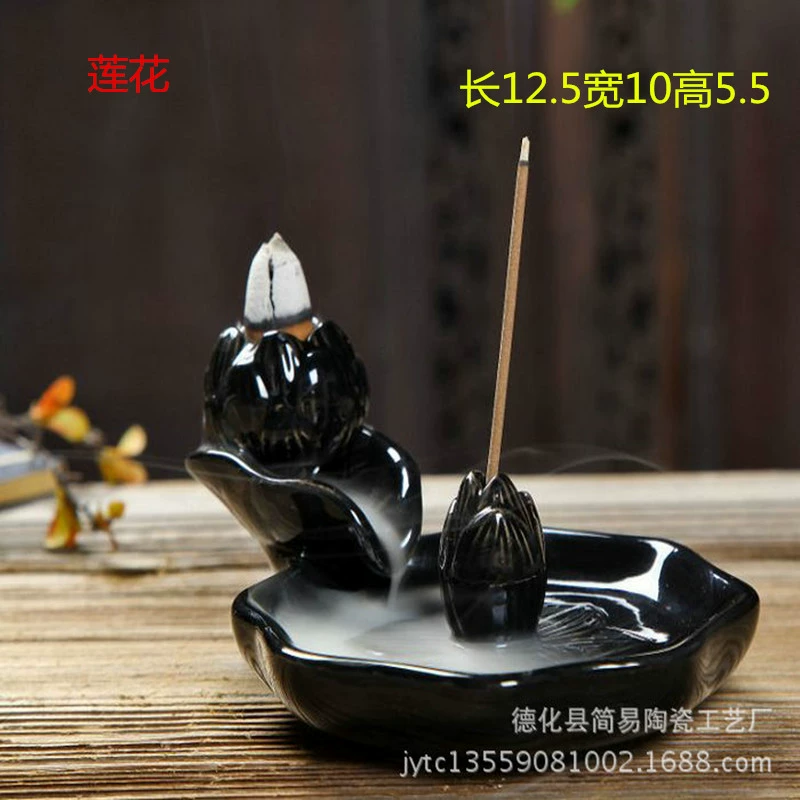 Ceramic Backflow Incense Burner, Lotus Inverted Design, Decorative Buddha Incense Holder