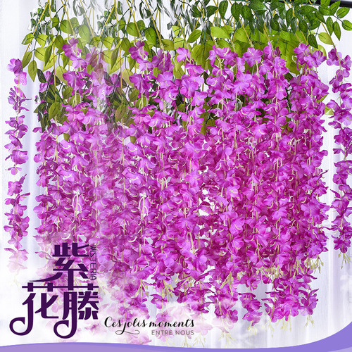 Simulated Wisteria Flower Ceiling Fake Flower Vine Indoor Wedding Decoration Plastic Bead Jasmine Hanging Vine Plant