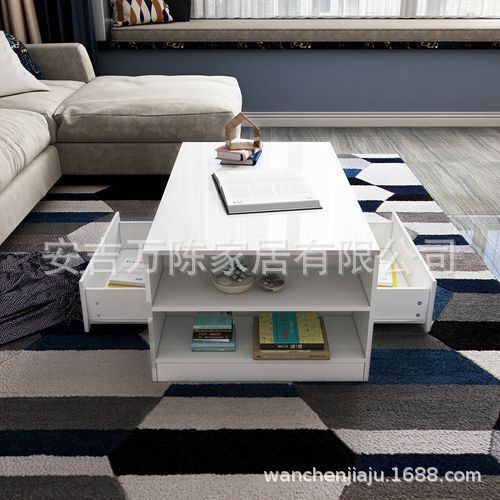 Modern living room rectangular coffee table tea table high gloss coffee table White LED16 with drawer remote control RGB