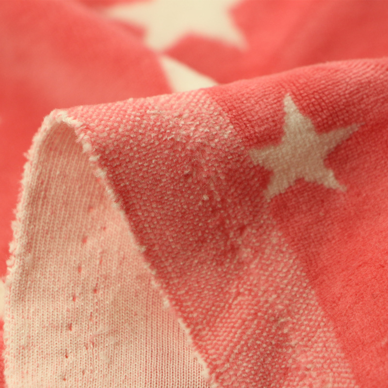 针织纬编棉涤五星双色织提花CVC天鹅绒布时尚女服装童装夹克面料