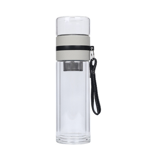 Gao Peng Silicone Double-Layer Tea-Separation Glass Cup with Handle Rope, Business-Style Teapot Mug—Customizable Logo Printing Available for Gift Cups