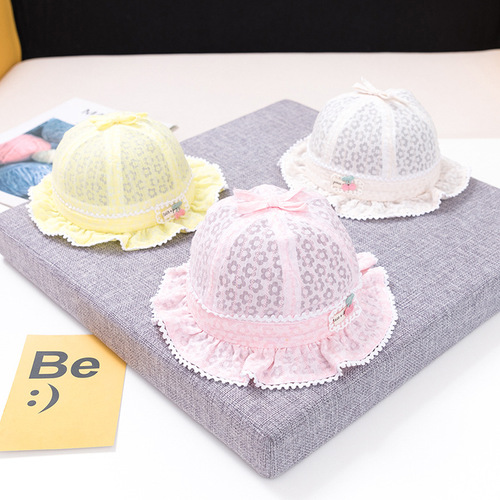 Cherry label baby basin hat spring new baby hat baby cotton hat breathable sun protection fisherman hat MZ8930