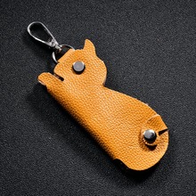 广告伴手礼头层牛皮钥匙包女卡通可爱猫咪锁匙扣男腰挂真皮钥匙包