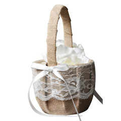 Wedding baskets, ring pillows, linen lace flower baskets, European wedding flower girl baskets, wholesale supply, stable supply