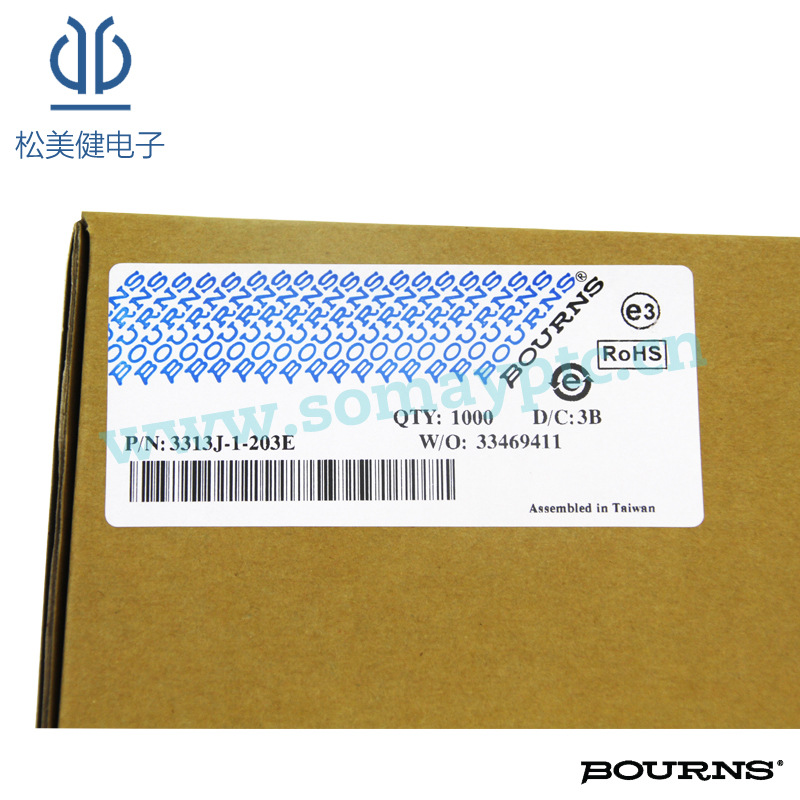批发BOURNS(伯恩斯直插密封型原装正品)微调电位器3313J-1-203E