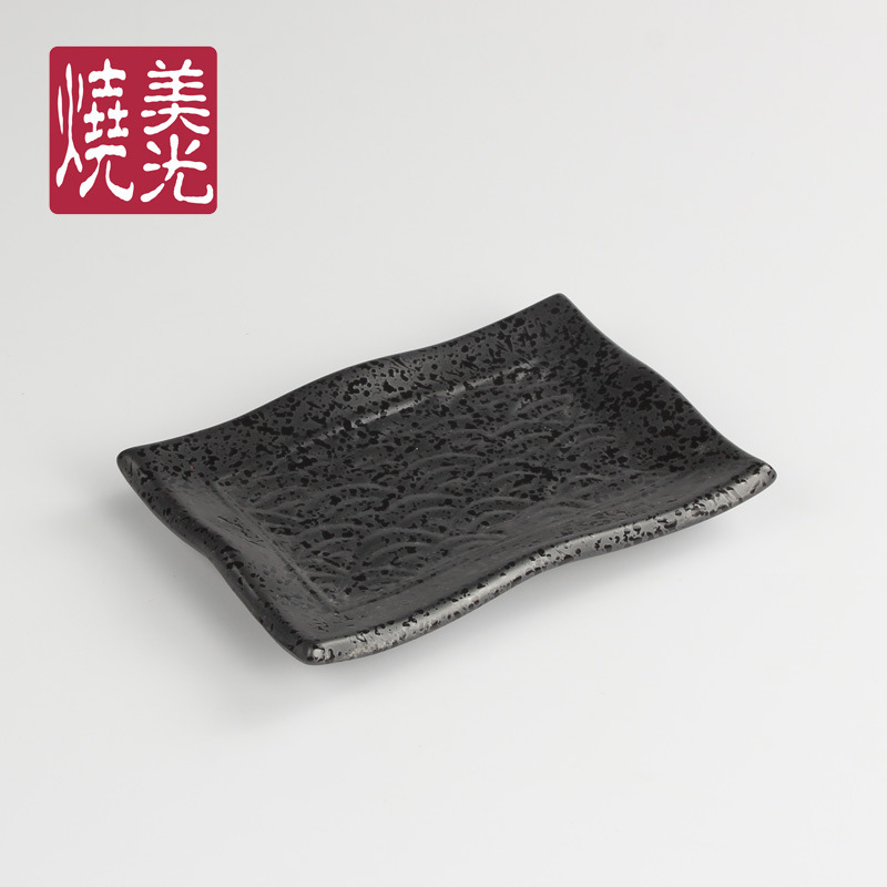 Microwave-Safe Rectangular Plates, Wavy-Patterned Rustic Ceramic Dishes for Fried Rice and Fruit, Restaurant Tableware