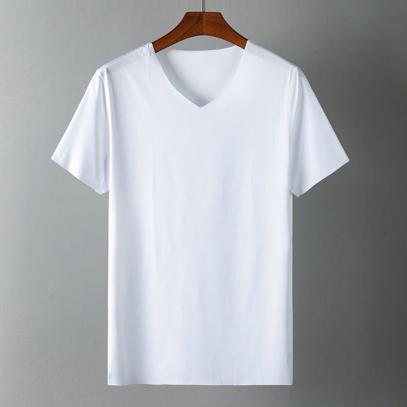 NanRenShuai/Nanren hombres guapos camiseta hombres de manga corta con cuello en V elástico casual corte color sólido más tamaño hombres