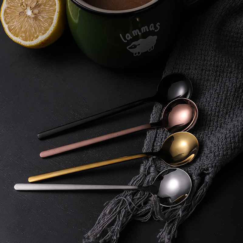 크로스 보더 304 스테인레스 스틸 커피 스푼 크리에이티브 네트 레드 라운드 티스푼 믹싱 스푼 선물 맞춤형 디저트 라운드 티스푼