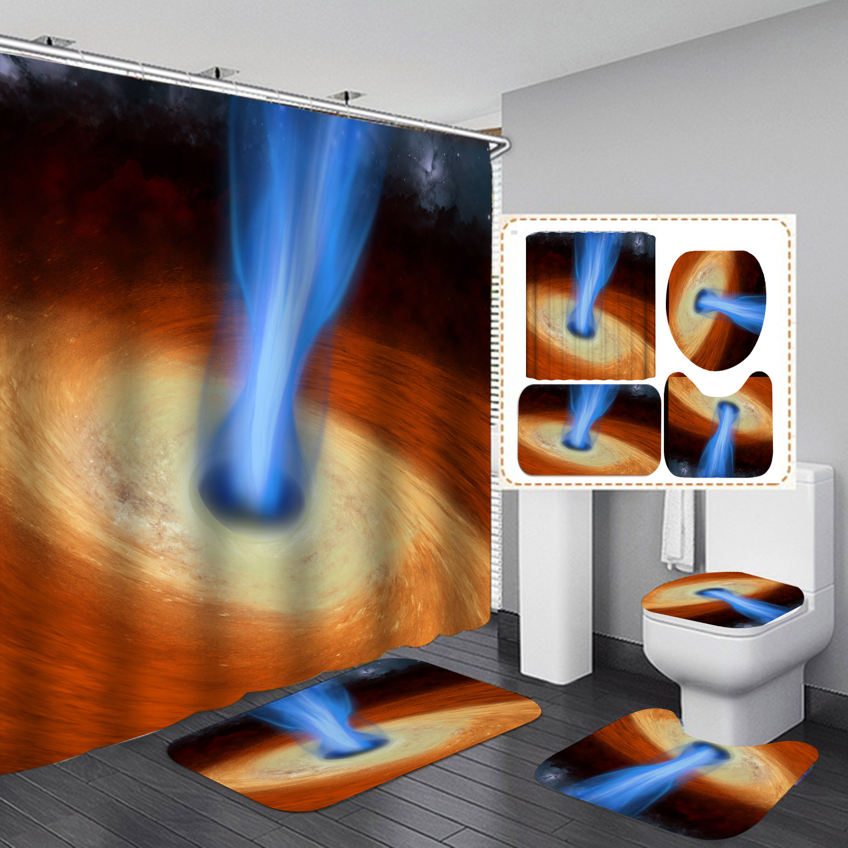 Transfronterizo Amazon suministro directo Impresión digital impermeable poliéster cielo estrellado baño ducha cortina fábrica suministro directo Cortina de ducha al por mayor
