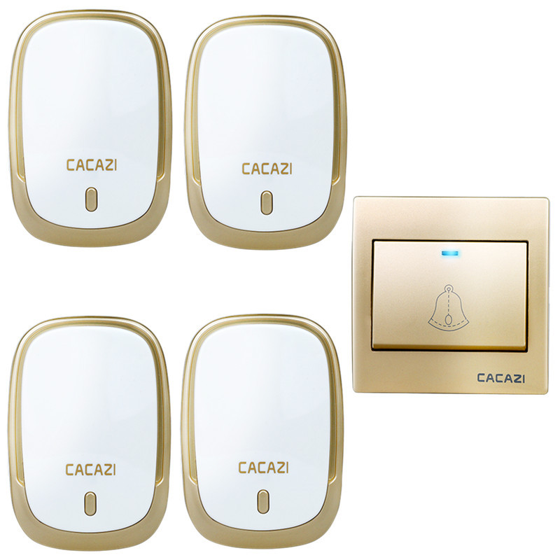 无线电子门铃 一拖四家用交流数码遥控 86线盒铃 大按钮门铃 防水