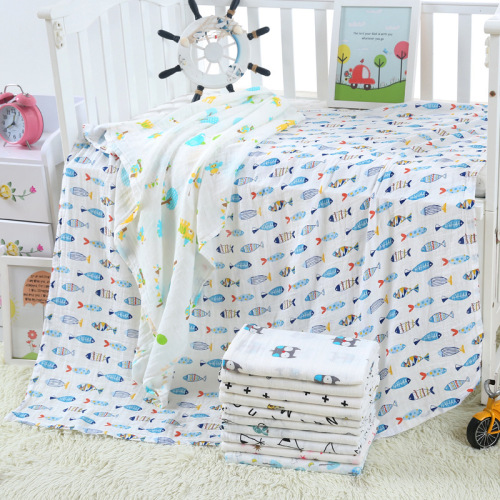 Wholesale infant and children's cotton gauze packing towels, 150g double-layer children's quilt packing towels 110*120 cotton gauze baby carrying blanket