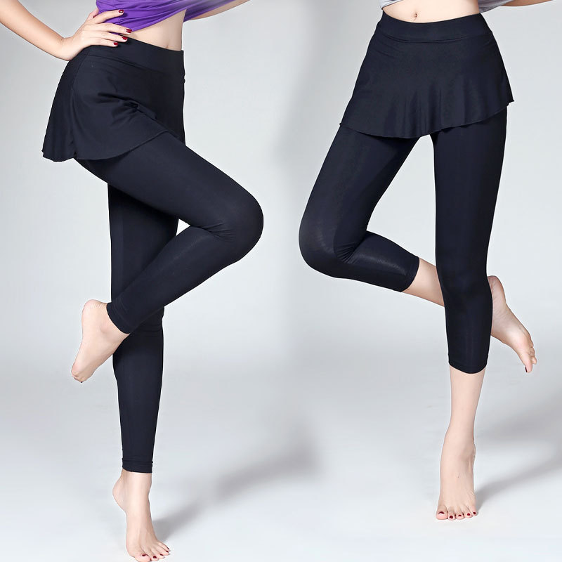 Dance Pants for Women, Adult Modal Stretchy Two-In-One Tight Training Skirt Pants for Dance, Yoga, and Ethnic Dance