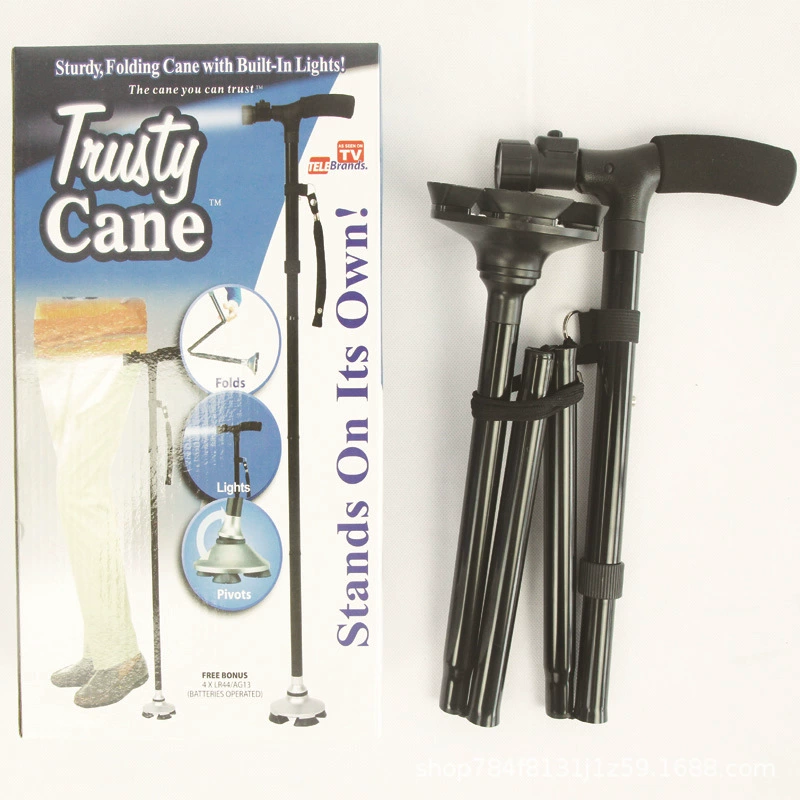 Четырехножный нескользящий стакан с костылем из алюминиевого сплава, многофункциональный светодиодный с легкой тросточкой для пожилых людей