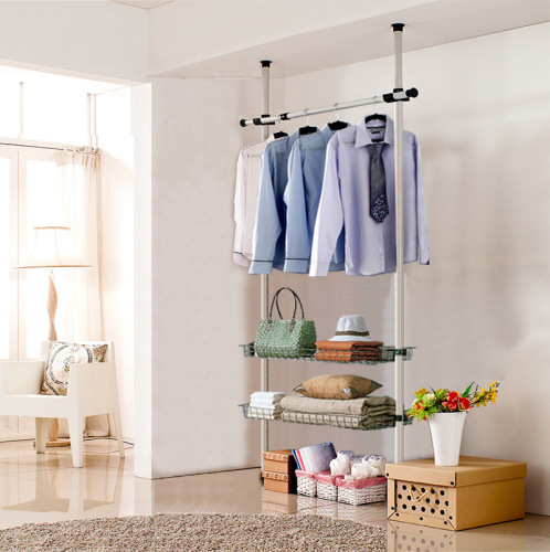 Floor-to-ceiling open wardrobe indoor multi-functional retractable clothes hanger without drilling installation simple coat rack
