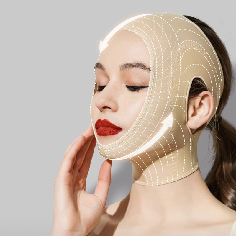 Beauty salon facial mask for double chin reduction and face slimming.