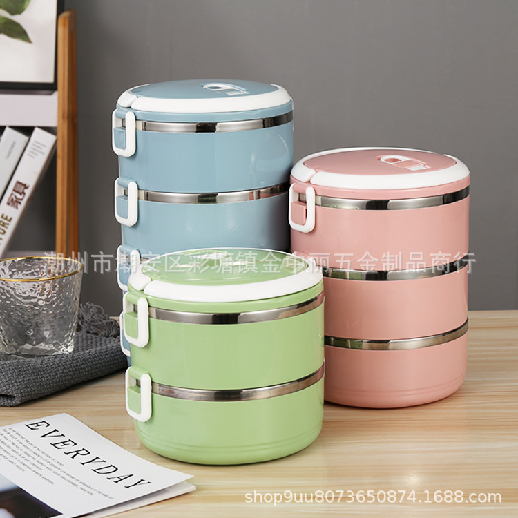 Acero inoxidable aislamiento de calor caja de almuerzo redonda doble capa de estudiantes caja de almuerzo 304 sellado caja de almuerzo regalo joyería