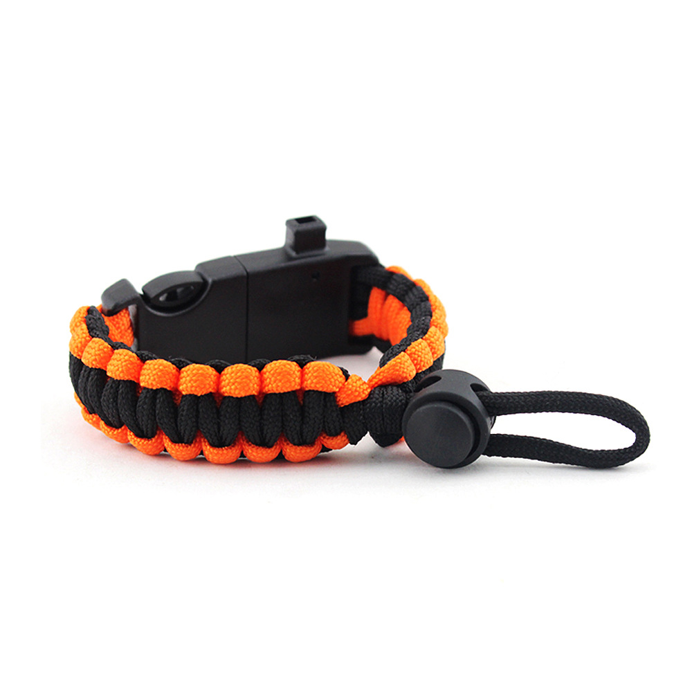 Supervivencia de emergencia al aire libre paraguas cuerda tejida pulsera de campo táctico silbato brújula Flint pulsera ajustable