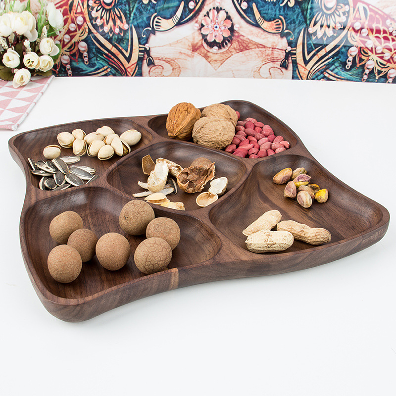 Caramelo plato de fruta de madera personalizado creativo tuerca bandeja compartimiento lindo melón semillas plato de fruta Estilo nórdico